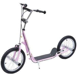 HOMCOM DĚTSKÁ KOLOBĚŽKA s pneumatikami Scooter Roller Dětská koloběžka Kickboard 16 palců Růžová obraz