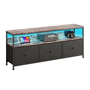 TV stolek 137 cm s LED osvětlením, 3 látkovými zásuvkami a otevřenými přihrádkami obraz