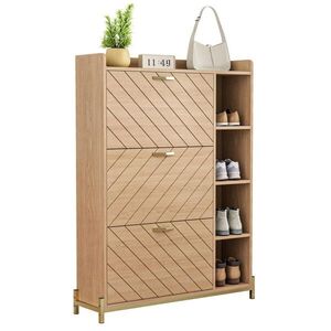 OKWISH BOTNÍK 90/24/119 cm přírodní z MDF s výklopnými dvířky a otevřenými policemi obraz