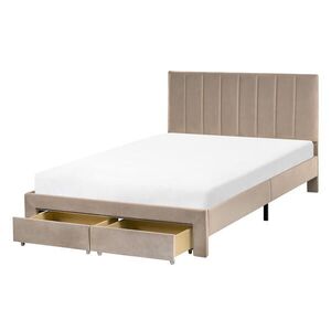 Beliani POSTEL s zásuvkami 120/200 cm Sametová látka Taupe Lonzac obraz