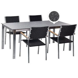 Beliani ZAHRADNÍ NÁBYTEK SADA 4-místná Keramika-sklo Žula Look Ratan černý Cosoleto/Grosseto obraz