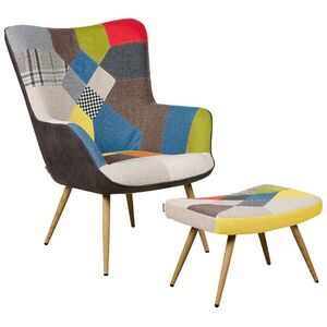 Beliani KŘESLO Patchwork vícebarevné se stoličkou Vejle obraz