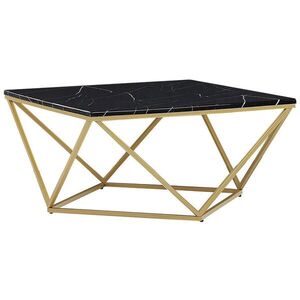 Beliani KONFERENČNÍ STOLEK Mramor Look černý/zlatý čtvercový 80/80 cm Malibu obraz