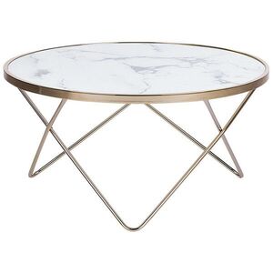 Beliani KONFERENČNÍ STOLEK Mramor Look bílý/zlatý 80 cm Meridian obraz