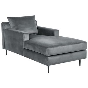 Beliani ČALOUNĚNÉ LEHÁTKO CHAISE LONGUE Sametová látka šedé/černé Gueret obraz