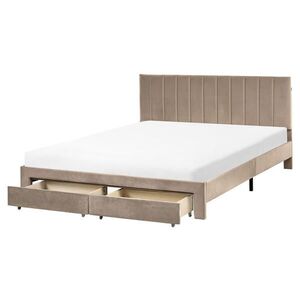 Beliani POSTEL s zásuvkami 160/200 cm Sametová látka Taupe Lonzac obraz