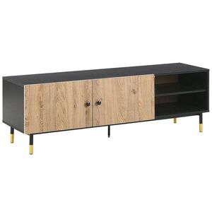 Beliani TV STOLEK Černý, Světle hnědý, Zlatý ABILEN 40/150/48 cm obraz