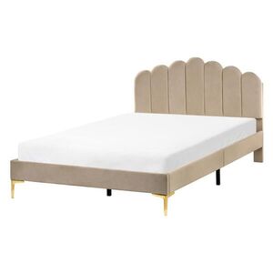 Beliani POSTEL s roštem 140/200 cm Sametová látka Taupe Sauvian obraz