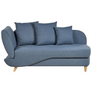 Beliani ČALOUNĚNÉ LEHÁTKO CHAISE LONGUE Imitace lnu tmavě modré s úložným prostorem pod postelí levostranné Meri obraz