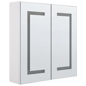 Beliani KOUPELNOVÁ ZRCADLOVÁ SKŘÍŇKA bílá/stříbrná s LED osvětlením 60/60 cm Mazarredo obraz