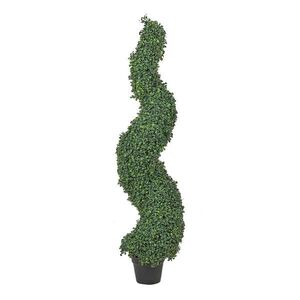 Beliani UMĚLÁ ROSTLINA v květináči 120 cm Zelená/Černá Boxwood Spiral Tree obraz
