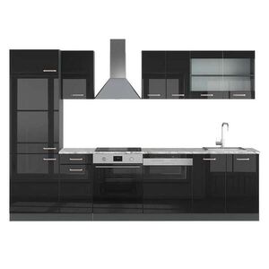 Vicco KUCHYŇSKÝ KOUT R-Line Vysoce lesklá černá/antracitová 300 cm , PD Mramor obraz
