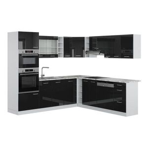 Vicco ROHOVÁ KUCHYŇ R-Line, Černý vysoký lesk/Bílá, 247 x 237 cm s pracovní deskou obraz