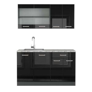Vicco JEDNOTKOVÁ KUCHYNĚ R-Line Černý vysoký lesk 140 cm , PD Mramor obraz