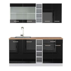 Vicco JEDNOTKOVÁ KUCHYNĚ R-Line Černý vysoký lesk/bílá 160 cm , PD Dub obraz