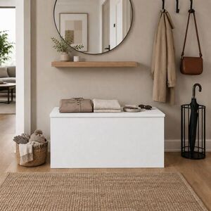 The White Stone ÚLOŽNÁ Lavice Bílá Truhla Soft Close Víko ; Lavice do Předsíně Velký Úložný prostor Moderní nábytek obraz