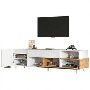 STILVORA TV STOLEK v bílé a přírodní barvě se zásuvkou do obýváku, 180×38×50 cm obraz