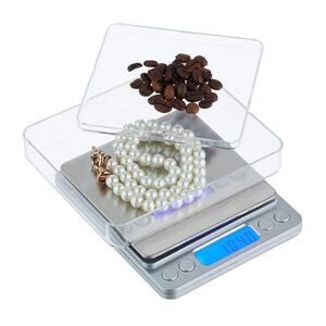 Relaxdays VÁHA stříbrná digitální do 3000 g se 2 vážicími miskami obraz