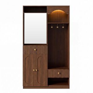 Urban Meuble PŘEDSÍŇOVÁ STĚNA 100 cm ořech s LED, zrcadlem, botníkem a lavicí obraz