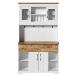 Urban Meuble HIGHBOARD v bílé barvě a dekoru dřeva, spousta úložného prostoru a s vitrínovými přihrádkami obraz