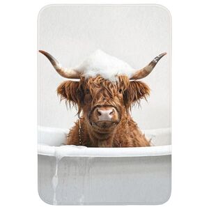 OnlyWow KOUPELNOVÁ PŘEDLOŽKA Scottish Highlander - Koupel - Kráva - Zvířata - Pěna 60x90 cm obraz