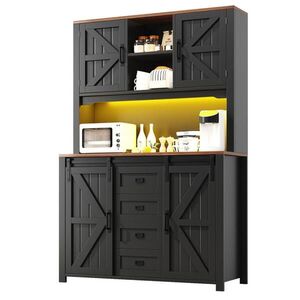 Modfu KUCHYŇSKÁ skříňka z MDF a kovu 115x40x174, 7 cm černá s posuvnými dvířky, zásuvkami a LED osvětlením obraz