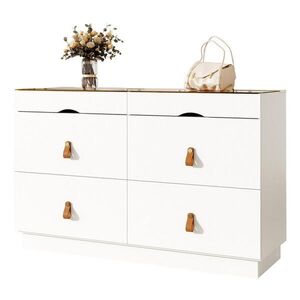 OKWISH KOMODA 120/40/78 cm bílá z MDF a skla se 6 zásuvkami a zrcadlově hladkým skleněným víkem obraz