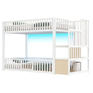 OKWISH PATROVÁ postel 90/200 cm bílá z MDF a kovu s LED a úložným schodištěm obraz