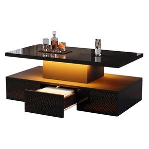 OKWISH KONFERENČNÍ stolek 100/50/39 cm černý z dřevotřísky s LED osvětlením a zásuvkou obraz