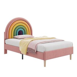 OKWISH ČALOUNĚNÁ postel 90/200 cm růžová ze sametu s nastavitelným čelem a lamelovým roštem obraz