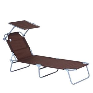 OKWISH ZAHRADNÍ lehátko 187/58/36 cm hnědé z kovu skládací se sluneční stříškou obraz
