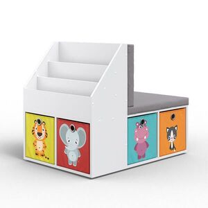 Vicco DĚTSKÁ POLIČKA Onix Bílá 97.1 x 78.4 cm se 6 barevnými skládacími boxy obraz