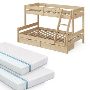 VitaliSpa PATROVÁ POSTEL Everest Přírodní dřevo 120x200 / 80x200 cm se 2 matracemi a 2 zásuvkami obraz