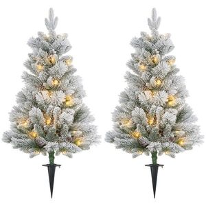 HOMCOM 107 cm umělý vánoční stromek, sada 2 ks se 100 LED světly, nehořlavý obraz