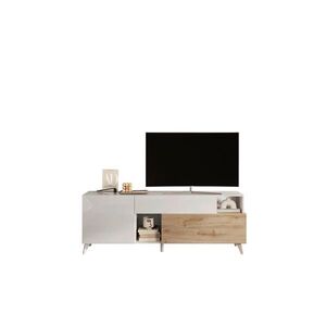 Carryhome KOMODA POD TELEVIZI, vysoce lesklá bílá, barvy dubu, 181/67/42 cm obraz