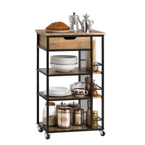 SoBuy KUCHYŇSKÝ VOZÍK s 1 zásuvkou Hnědá 50x37x87cm Industriální obraz