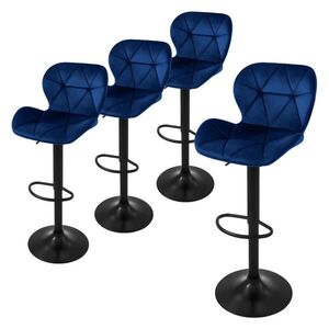 ML-DESIGN SADA 4 barových židliček, modré, sametové, výškově nastavitelné/otočné obraz