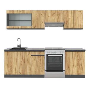Vicco KUCHYŇSKÝ KOUT R-Line, Zlatý mocný dub/Antracit, 240 cm J-Shape obraz