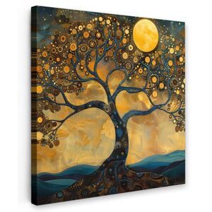MuchoWow OBRAZ NA PLÁTNĚ Strom - Měsíc - Květiny - Zlato - Umění 20x20 cm obraz