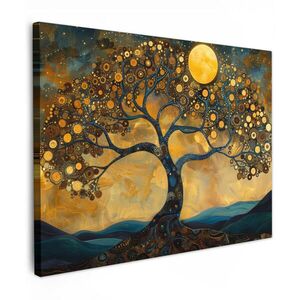MuchoWow OBRAZ NA PLÁTNĚ Strom - Měsíc - Květiny - Zlato - Umění 40x30 cm obraz