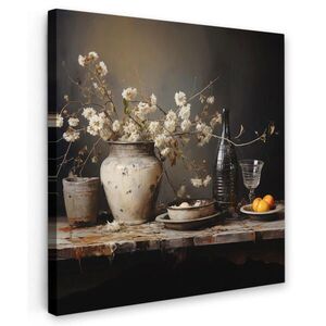 MuchoWow OBRAZ NA PLÁTNĚ Zátiší - Květiny - Kytice - Váza - Víno 50x50 cm obraz