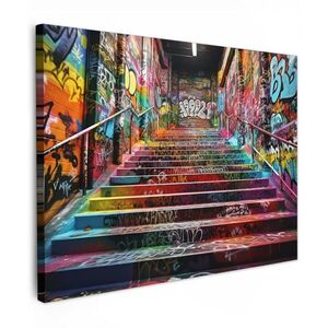 MuchoWow OBRAZ NA PLÁTNĚ Schody - Graffiti - Barvy - Umění 80x60 cm obraz