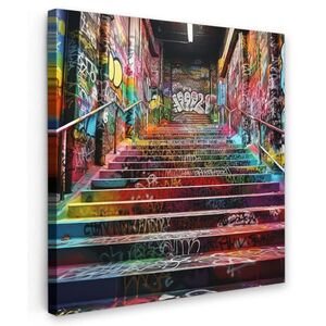 MuchoWow OBRAZ NA PLÁTNĚ Schody - Graffiti - Barvy - Umění 50x50 cm obraz