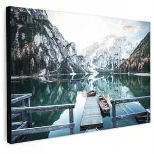MuchoWow OBRAZ NA PLÁTNĚ Příroda - Hory - Sníh - Les - Člun 90x60 cm obraz