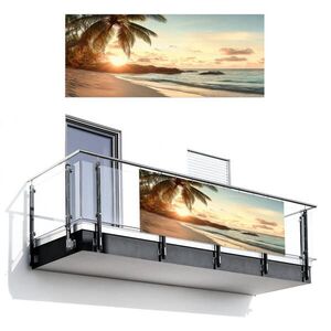 MuchoWow BALKONOVÁ ZÁSTĚNA Pláž - palmy - oceán - západ slunce 300x120 cm obraz