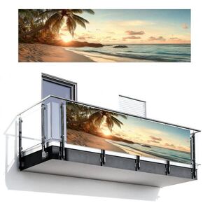 MuchoWow BALKONOVÁ ZÁSTĚNA Pláž - palmy - oceán - západ slunce 300x90 cm obraz