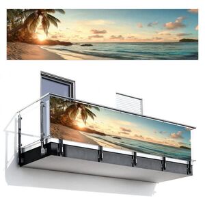 MuchoWow BALKONOVÁ ZÁSTĚNA Pláž - palmy - oceán - západ slunce 300x80 cm obraz