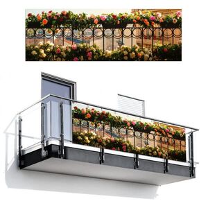 MuchoWow BALKONOVÁ ZÁSTĚNA Květiny - Plot - Krajina města - Léto 300x100 cm obraz