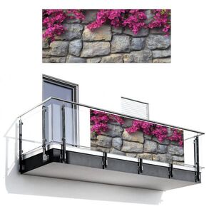 MuchoWow BALKONOVÁ ZÁSTĚNA Bougainvillea - Kamenná zeď - růžová 300x120 cm obraz