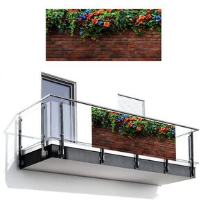 MuchoWow BALKONOVÁ ZÁSTĚNA Květiny - zeď - zelená - oranžová 200x90 cm obraz